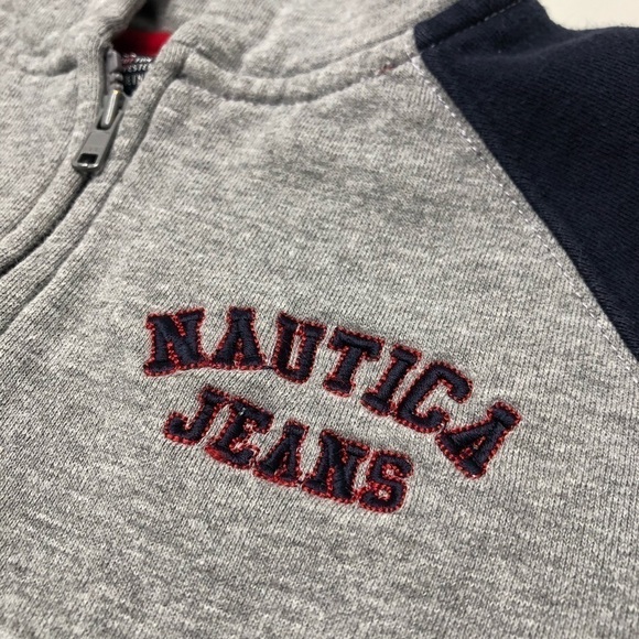 NAUTICA Jeans Grey Navy Varsity Fleece Lined Full Zip-up Toddler Hoodie SIZE 4T - Picture 4 of 13